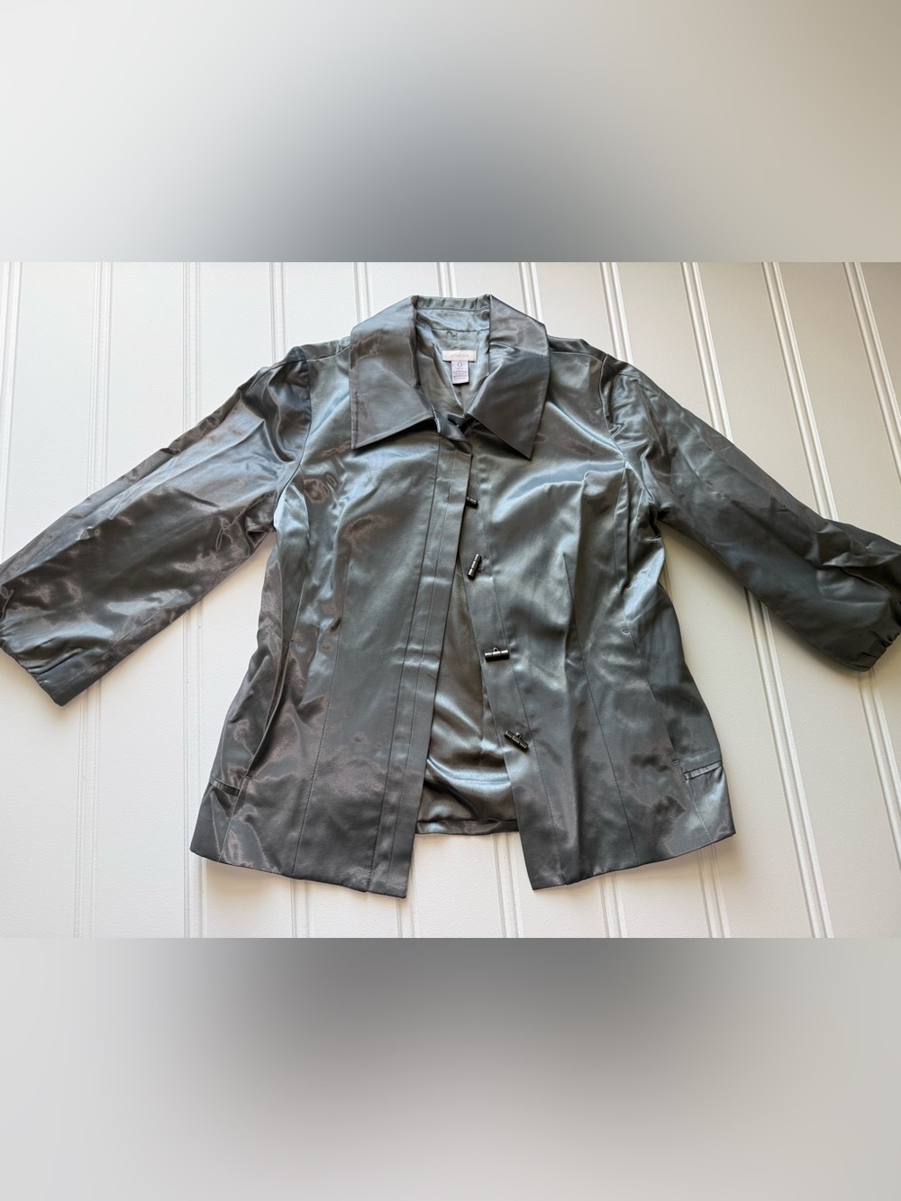 Chico’s Women’s Jacket Size 0 Small Silver Button Front Lined Blazer Suit 1971
